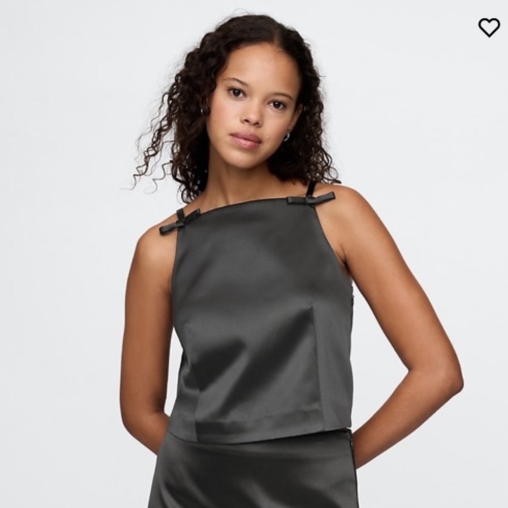 Black satin square neck top